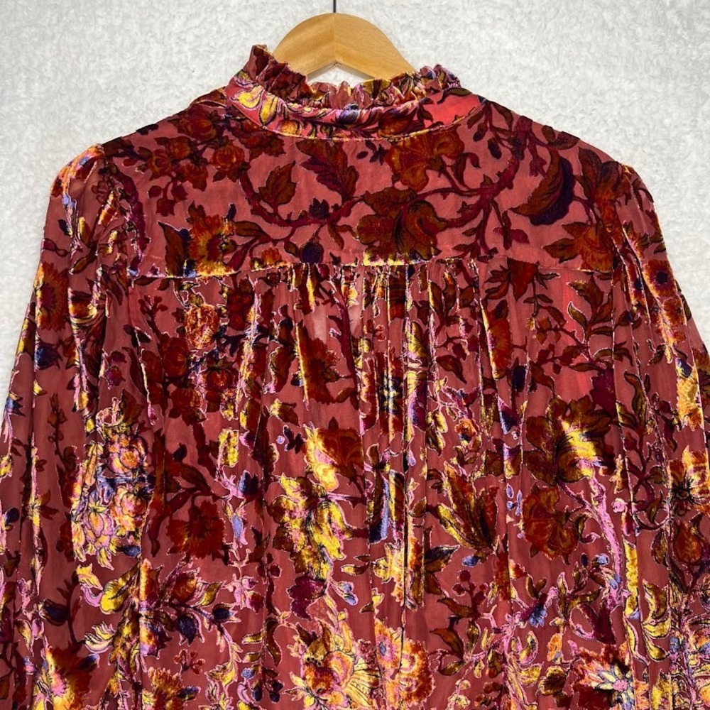 Anthropologie Velvet Burnout Floral Blouse Romantic Boho Prairie Top Womens XL - Picture 15 of 16